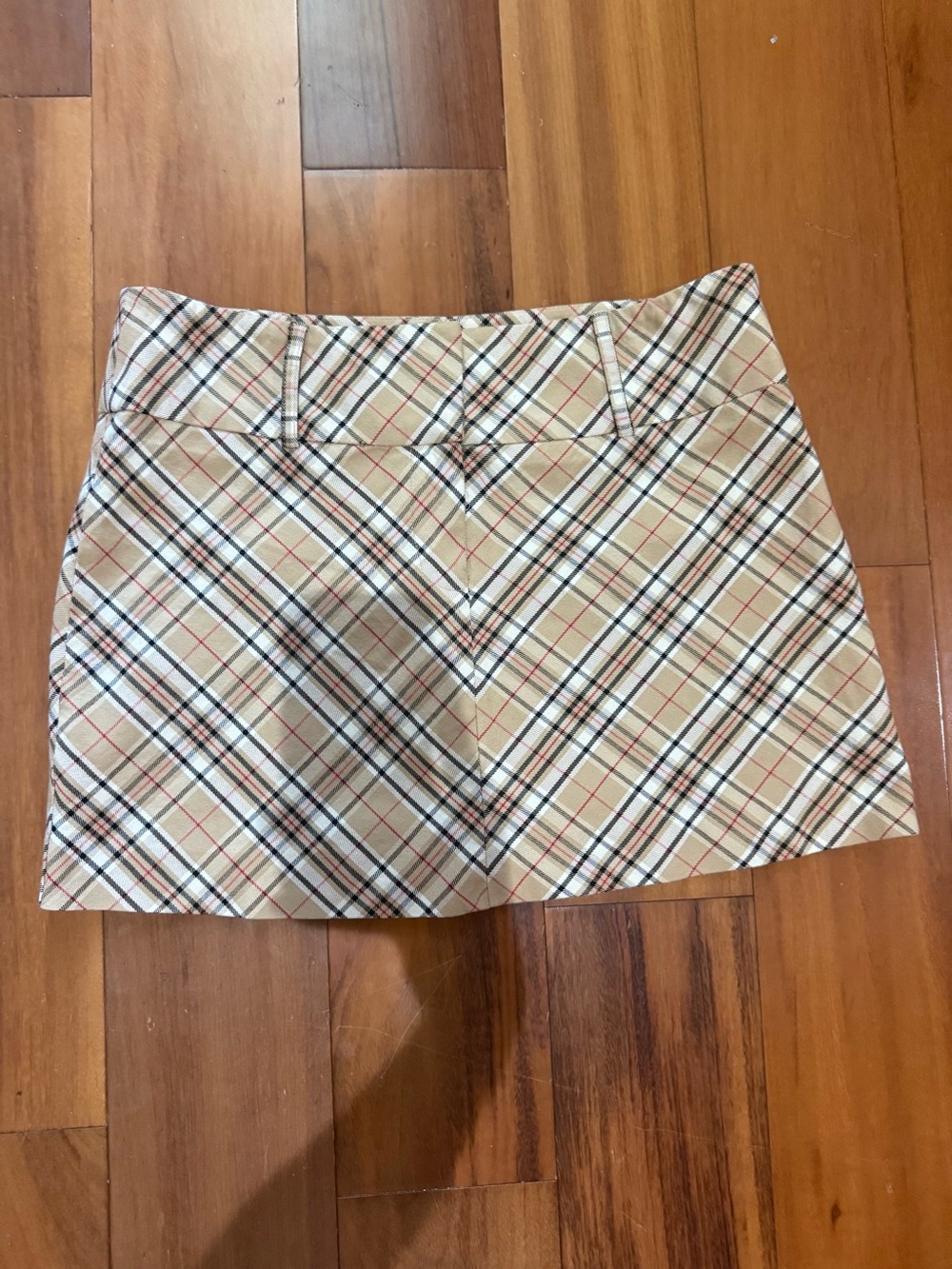 Arden B Beige Plaid Mini Skirt with Black and Red Accents